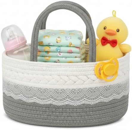 Baby Diaper Caddy Organizer,Woven Rope Nursery Storage Bin,Newborn Gift Basket,Extra-Large Cotton Basket with Removable Compartments,Portable (Grey, Large) by Unknown