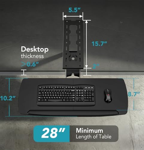 Keyboard Tray Under Desk with Storage Drawer, Height Adjustable Keyboard Tray Slide Out 360° Swivel Tilt, Ergonomic Under Desk Mount Keyboard & Mouse Holder for Gaming Home Office - Image 3