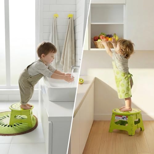 ACSTEP 9 Inch Cute Folding Step Stool for Kids, with Handle, Kiwi Green - Image 7