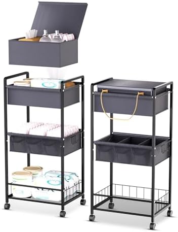 2IN1 Baby Diaper Caddy Organizer-3 Tier Rolling Storage Cart with Dividers by TUDALLK