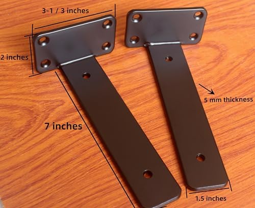 8 Pack - 7 inch Black Hidden L Shelf Bracket (1/5 Inch Thicked) Iron Floating Shelf Brackets Rustic Industrial Metal Brackets for Shelf Support - Image 2