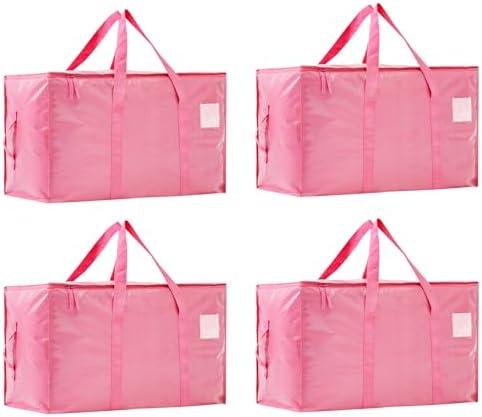 Moving Bags Heavy Duty Extra Large, Moving Boxes, Moving Supplies Essentials,Storage Bins with Lids, Plastic Packing Totes, Storage Bags for Clothes with Handles & Zippers(Pink, 4 Pack) by Unknown