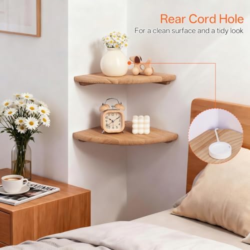 Gieanoo Floating Corner Shelves for Wall Set 2 7inch Solid Oak Rounded Corner Shelves Wall Mounted with Cable Hole Wood Corner Hanging Shelves for Living Room Bedroom Bathroom Kitchen - Image 5