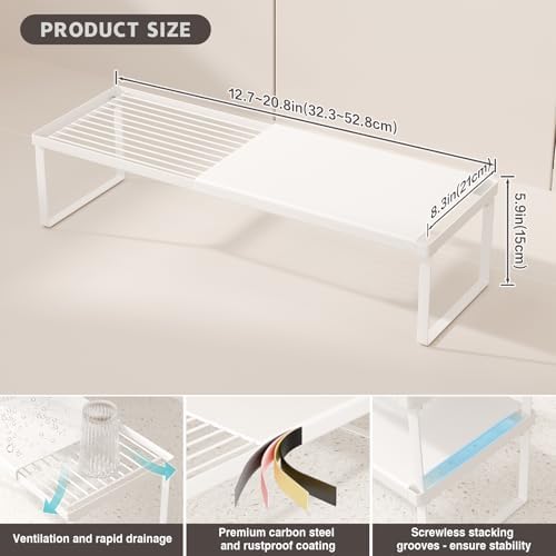 Magheo Expandable Cabinet Shelf Organizer, 2 Pack Stackable Kitchen Counter Shelf Riser, Metal Spice Rack Heavy Duty Countertop Organizer Storage for Kitchen, Pantry, Cupboard, Rv (5.9in Height,White) - Image 6