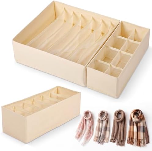 3 Pcs Scarf Organizer Box Fabric Drawer Storage 6/7/8 Compartment by Acellegic