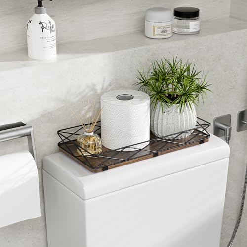 Lixple Toilet Paper Basket, 13" Bathroom Toilet Tank Tray Brown-Black - Image 3