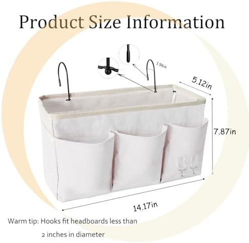 Bedside Caddy, Bedside Hanging Storage Organizer forBunk and Hospital Beds,College Dorm Bed，Can be Placed Glasses Books Mobile Phones (White 1) - Image 2