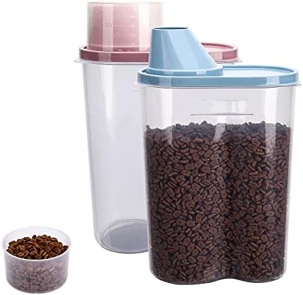 2 Pack 2lb/2.5L Pet Food Storage Container with Measuring Cup for Small Dog, Cat, Waterproof-BPA Free by GreenJoy