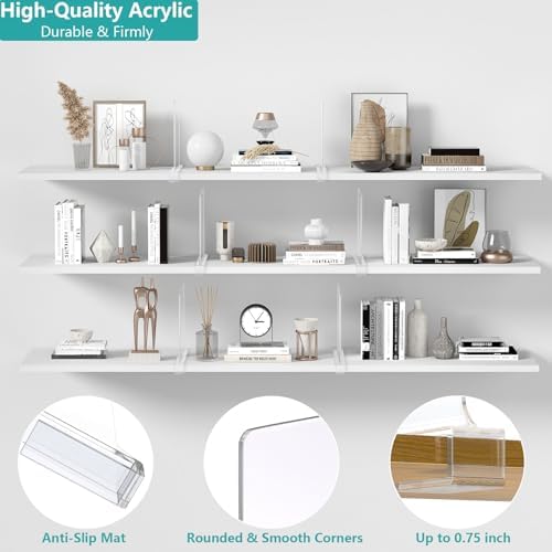 6 PCS Shelf Dividers for Closet Organization Acrylic Clear Closet Shelf Divider for Wooden Shelving Suitable for Wooden or Vertical Shelves Or Bedroom, Kitchen and Office.. (Pack of 2) - Image 3