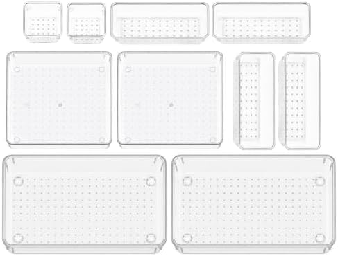 10 PCS Clear Plastic Drawer Organizers Set Storage Trays by Unknown