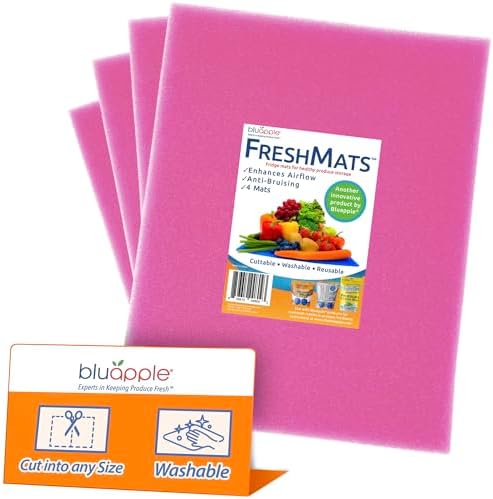 Bluapple FreshMats Washable Fridge Mats, Pink, 12x15, Set of 4 Mats by TheBluappleCompany