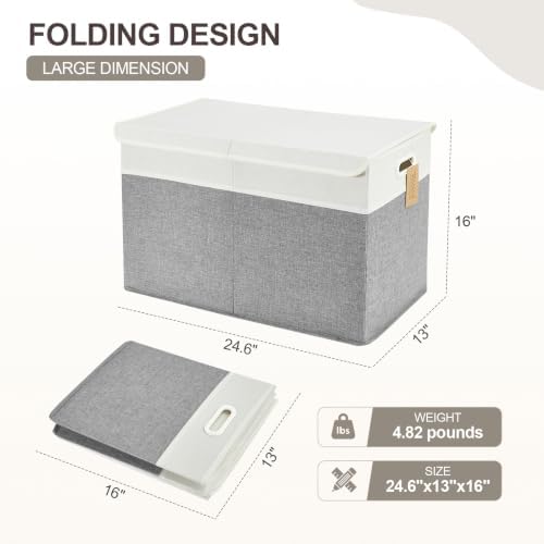 Large Toy Storage Box with Lid, Collapsible Toys Storage Organizer Bins with Dividers and Handles, Storage Chest Bin for Kids, Boys, Girls, Nursery 25"x13" x16" (Gray & White) - Image 2