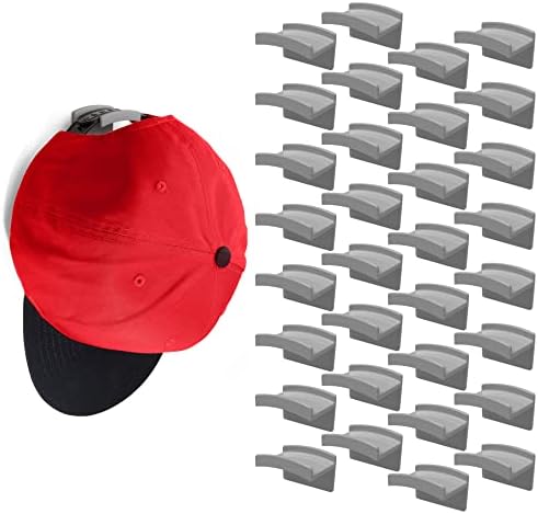 Modern JP Adhesive Hat Hooks for Wall (32-Pack) - Minimalist Hat Rack Design, No Drilling, Strong Hold Hat Hangers - USA Patented, Gray by ModernJP
