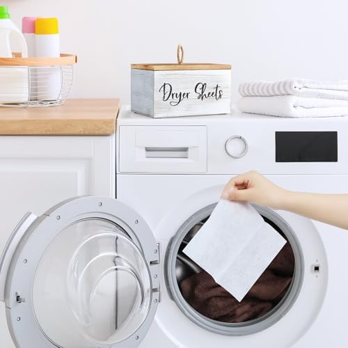 Bivvclaz Dryer Sheet Holder, White Washed Wood Laundry Sheets Container, Laundry Room Organization and Storage for Farmhouse Laundry Room Decor and Accessories, Fabric Sheet Holder - Image 7