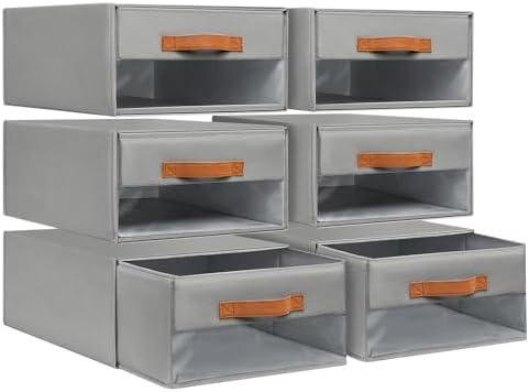 DIMJ Closet Organizers and Storage - Foldable Storage Bins with Drawers Pull-Out Stackable Storage Drawers with Clear Window,Fabric Clothes Organizers and Storage Drawers for Closet, 6-Pack, Grey by DiMJ