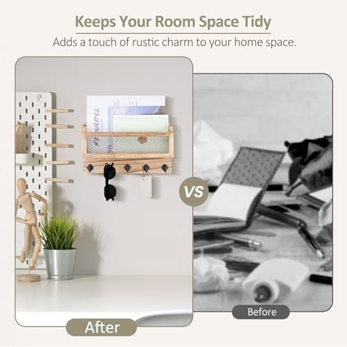 Nekon Mail and Key Holder for Wall Decorative, 11 Inch Mail Holder, Wood - Image 2