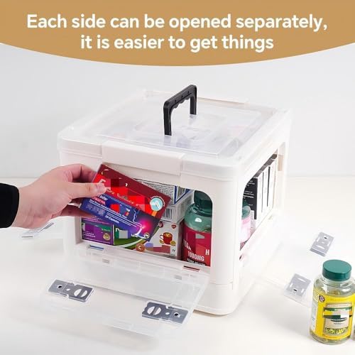 2-Tier Medicine Organizer - 22qt Plastic Foldable Storage Box with Handle - Image 2