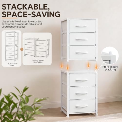 2-Pack Stackable 3-Tier Storage Drawers (6 Drawers Total), Small Dresser for Closet, Narrow Fabric Dresser with Wooden Top & Metal Frame, Freestanding Closet Organizer Tower for Bedroom, Living Room - Image 4