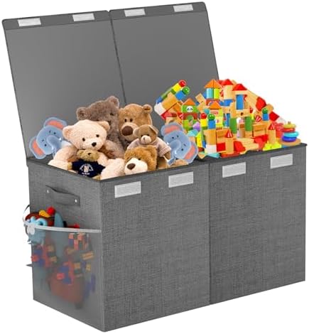 Large Toy Box Chest, Collapsible Sturdy Toy Storage Organizer Boxes Bins Baskets Dinosaur Kids Toy Chest Bin with Lids for Boys Girls Living Room Playroom Bedroom Nursery 25"x14"x16" Gray by SAKAKI