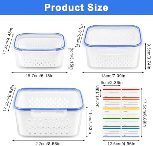 3 Pcs Fruit Storage Containers for Fridge with Removable Colander, Lid - Image 7
