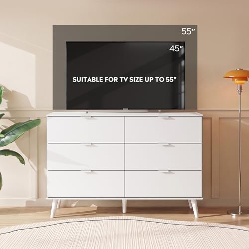 6-Drawer Moden TV Stand, White Tall TV Console Fits Up to 55" TV - Image 5