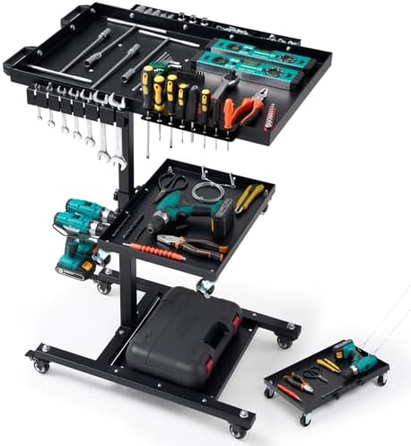 OLBRUS 3-Tier Rolling Work Table, Adjustable Height Tool Cart with Wheels by OLBRUS