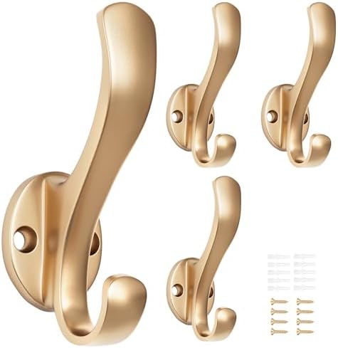 Coat Hooks Heavy Duty - Easy to Install Metal Towel Hooks Fashionable Wall Hooks for Hanging Hat, Towel, Key, Robe, Scarf, Bag, Cap (4 PCS Gold) by Ruiziiz