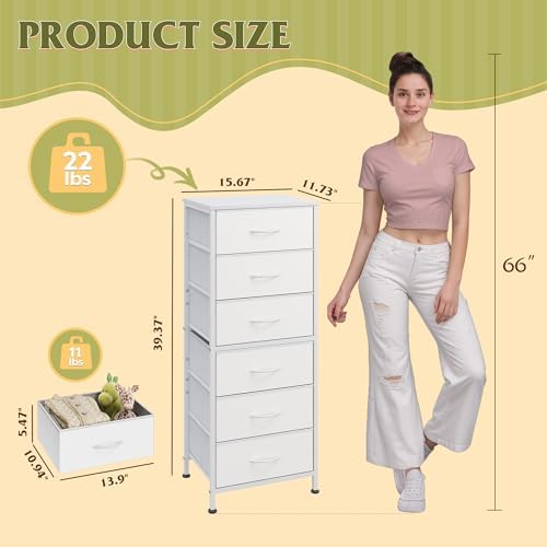 WLIVE Tall Dresser for Bedroom, 6 Drawer Dresser, White - Image 3