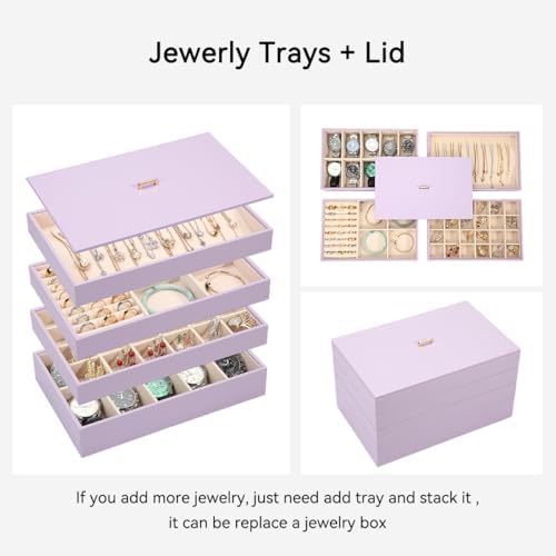 Voova Stackable Jewelry Organizer Tray with Lid (Set of 4, Lavender) - Image 3