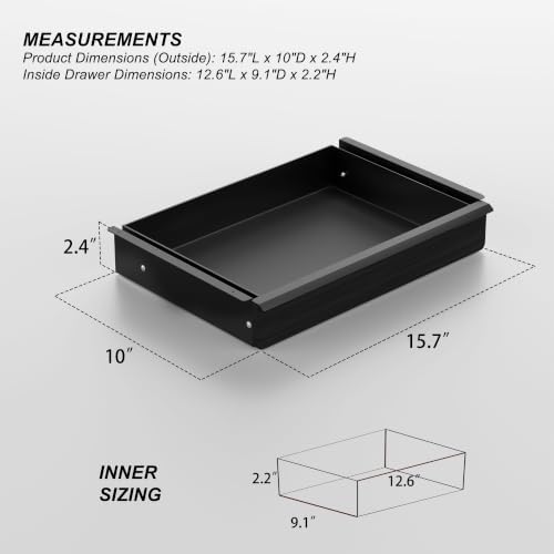 Under Desk Drawer, Black Solid Wood Panel – Sturdy Ball Bearing Slides, Easy Under-Desk Mount, Integrated Handle, Desktop Organizer for Office & Home Workstation - Image 2