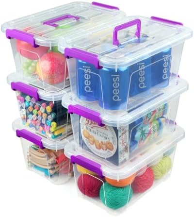 EOENVIVS 6 Pack Clear storage bins with lids, 7 Qt storage containers with lids with Color Buckles, Stackable storage box Set for organizers and storage, Closet, Pantry, Shelves & shoe boxes by EasyCozyHomey