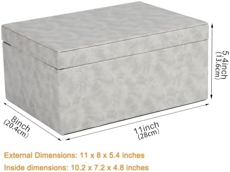HofferRuffer Faux Leather Decorative Box, Large Wooden Structure Keepsake Box Accessory Organizer Jewelry Organizer with Hinged Lid, Storage Container for Home or Office (Grey) - Image 2