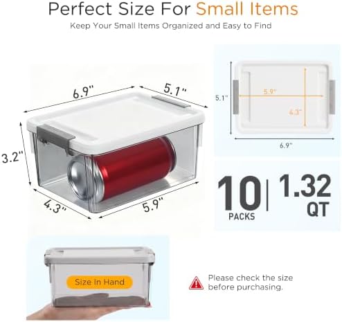 Citylife 10Packs 1.3Qt Small Storage Bins with Lids,Stackable Clear - Image 2