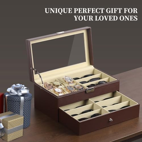 AUTOARK Leather 6 Watch Box & 9 Eyeglasses Storage Case,Brown,AW-130 - Image 7