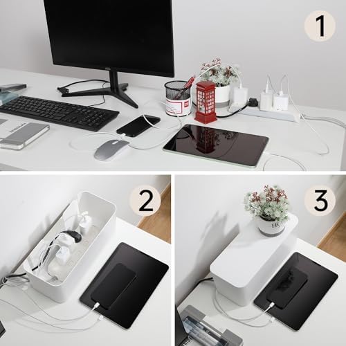 YECAYE 2 Pack Cable Management Box, Pet Friendly Cable Box Organizer for Home & Office, Child-Proof Floor Cord Cover, Cord Management and Cord Hider, White - Image 3