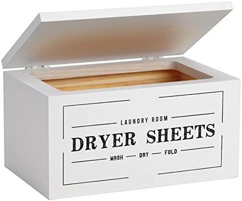 Farmhouse Dryer Sheet Holder with Lid - Rustic Dryer Sheet Dispenser Laundry Room Decor Accessory, White by Eggs+sound
