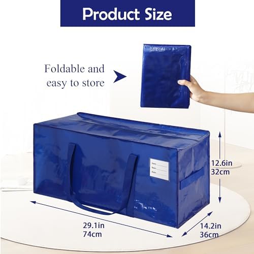 6 Pack Heavy Duty Extra Large Moving Bags with Handles, Waterproof Foldable Storage Totes, Clothing Storage Bags, Packing Moving Boxes for College Supplies & Seasonal Storage, Blue - Image 2