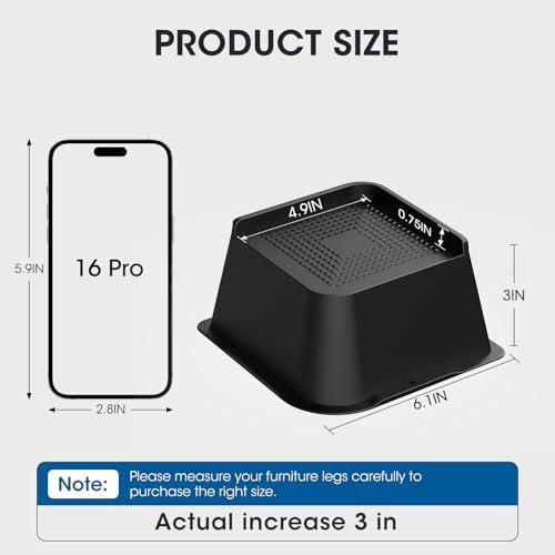 Bed Risers 2 inch, 3 inch, 4 inch, 6 inch or 8 inch Heavy Duty Furniture Risers, Up to 6000 Lbs L Shaped Design Bed Lifts Blocks for Couch Desk Sofa Table (Black, 3 Inch 4 Pack) - Image 2