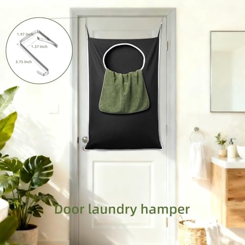 KEEPJOY XL Black Door Hanging Laundry Hamper, 36.5" x 22.5" Large Capacity Hanging Hamper Bag with Large opening and Strong Hooks for All Family Laundry, Blankets, and Toys (Black,1-Pack) - Image 3
