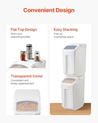 VEVOR Rice Storage Container, 4.5Gallon/20L Capacity Large Dog Food Dispenser Bin, Kitchen Ingredient Grain Cereal Flour Bin, Pet food Containers with Wheels, Measuring Cup, Airtight Lid, 1 Pack - Image 6