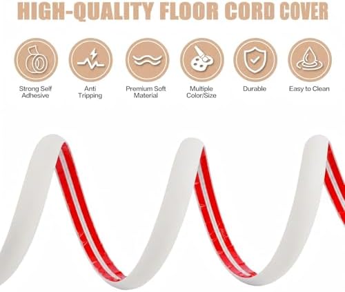 Floor Cord Cover Cable Cavity Self Adhesive Cord Hider Floor 3.3FT Floor Cable Management Power Cord Protector Floor Electric Cord Covers for Offices, Gym, Exhibitions (Beige, 1.18" x 3.3') - Image 3