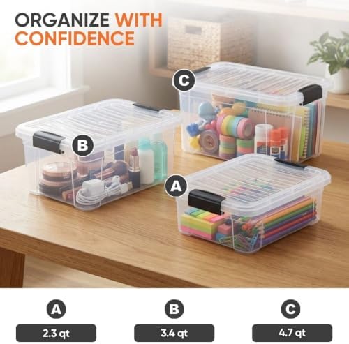 Superio Small Clear Storage Boxes with Lids, 4.75 Quart Plastic Container Bins for Organizing, Stackable Crates, BPA Free, Non Toxic, Odor Free, Organizers for Home, Office and Dorm, 4 Pack - Image 5