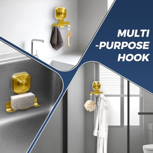 Square Suction Cup Razor Holder for Shower,Heavy-Duty 7KG Suction Hooks for Razor,Towel,Loofah,Removable Damage-Free Metal Shower Hook,Shaver Holder,2 Pack(Brushed Gold) - Image 6
