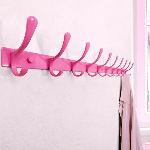 SKOLOO Coat Rack Wall Mounted - 10 Hooks, Heavy Duty, Stainless Steel, Metal Wall Hanger, Sturdy Coat Hooks for Hanging Coats, Jackets, Clothes, Hats - Pink - Image 2