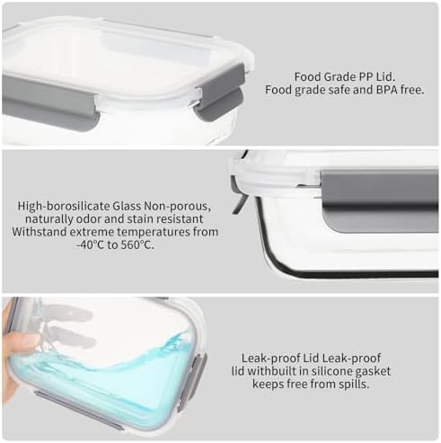 AILTEC Glass Food Storage Containers with Lids, 10 Pack Meal Prep Set - Image 5