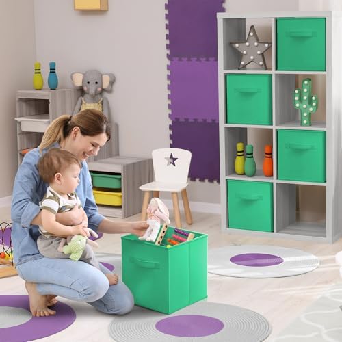 Sorbus Fabric Storage Cubes, 6-Pack Foldable Bins (13 Inch, Teal) - Image 3