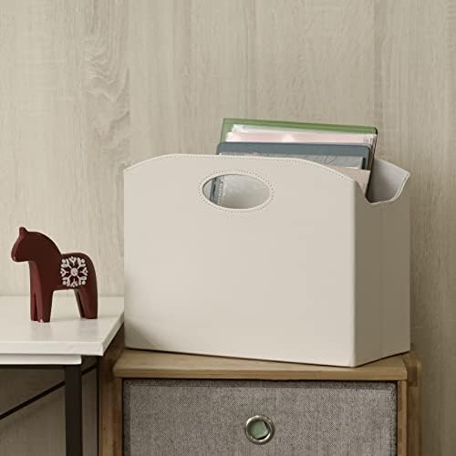 EZDeco Magazine Holder Foldable Magazine Rack Floor PU Leather File Holder Newspaper Book Storage Magazine Basket Document File Folder Organizer for Office Home (Off-White) - Image 4