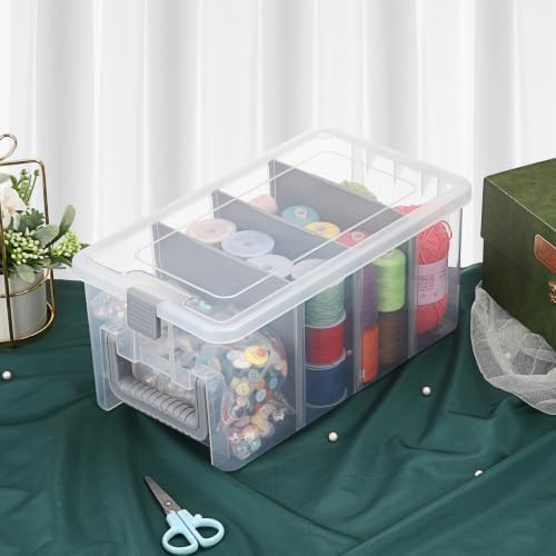 BTSKY Clear Plastic Dividing Storage Box with 4 Deep Compartment Sewing Box - Image 6
