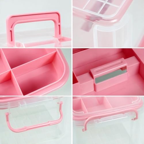 HEY FOLY Set of 2 Medicine Organizer - Plastic Storage Box with Handle Pink - Image 2