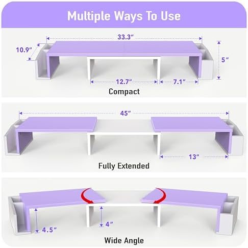Simple Houseware Desk Dual Monitor Stand Riser with Drawer, Purple - Image 3
